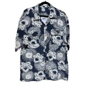 Tommy Bahama 100% Rayon Blue Floral Print Short Sleeve Shirt Men's Size Large‎